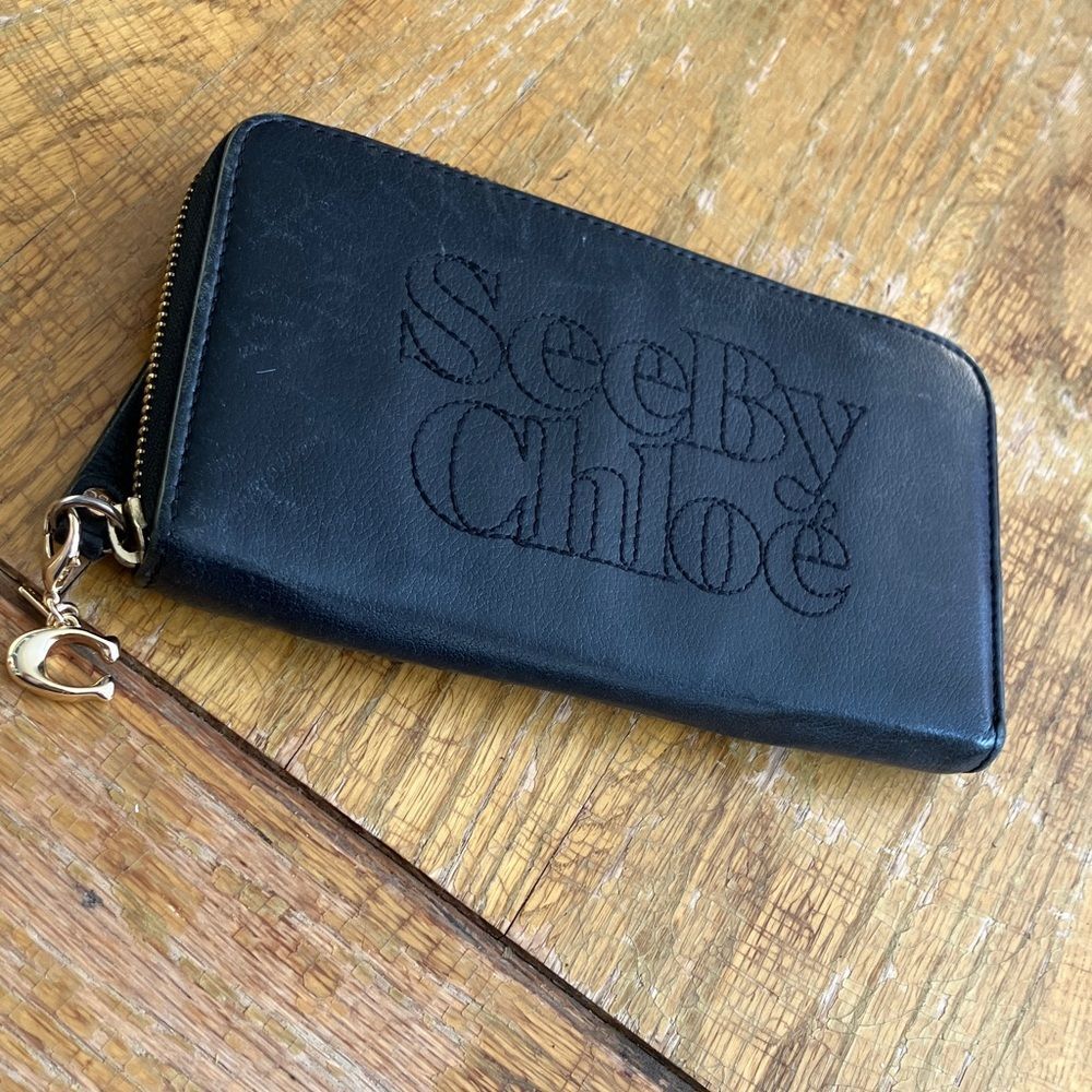 See By Chloe Black Leather Wallet with Gold Accents